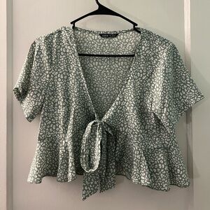 Animal Print Open Front Tie Crop Top